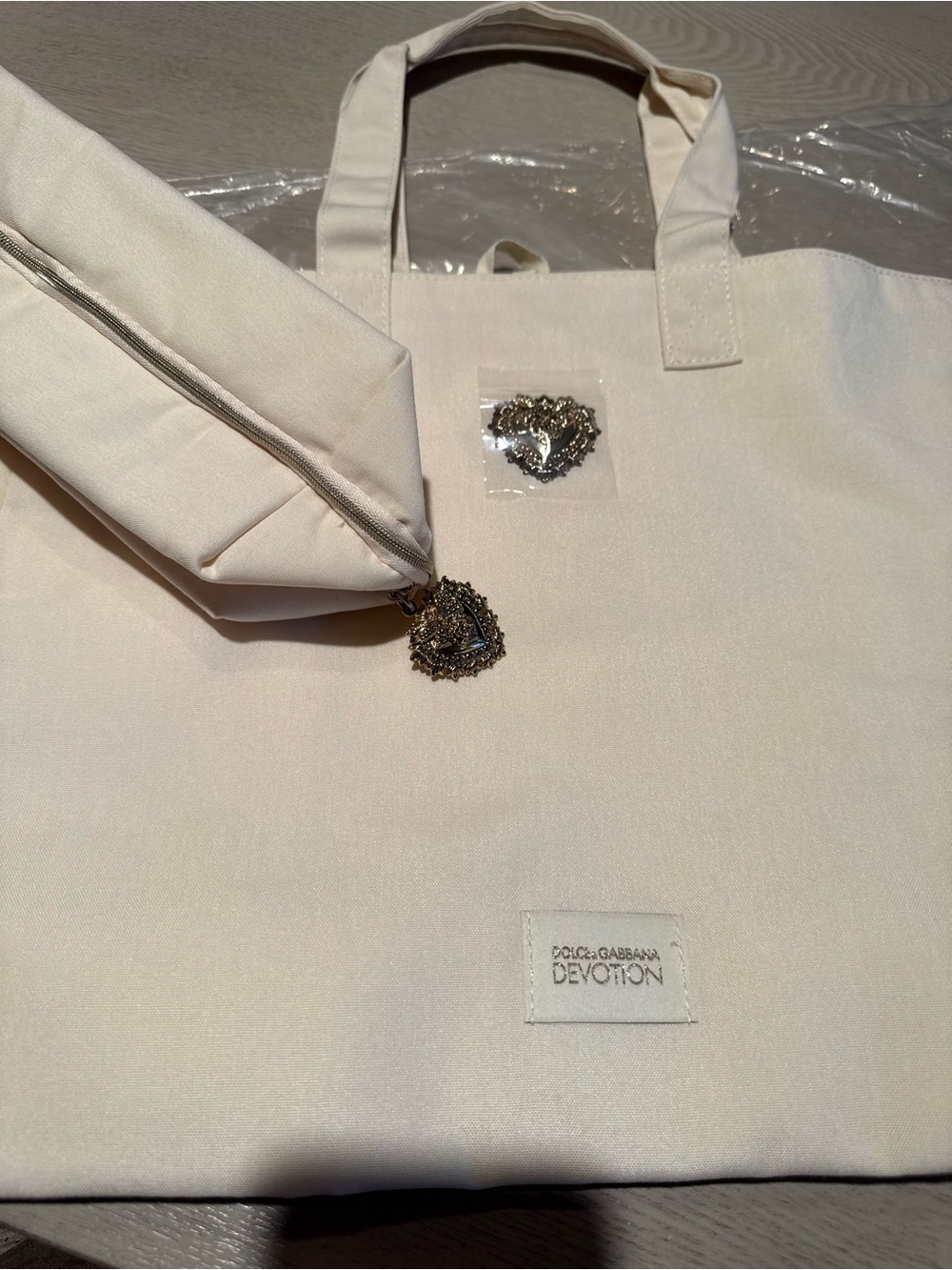 Dolce & Gabbana Cream Devotion Canvas Tote and toiletry bag with Heart Charm